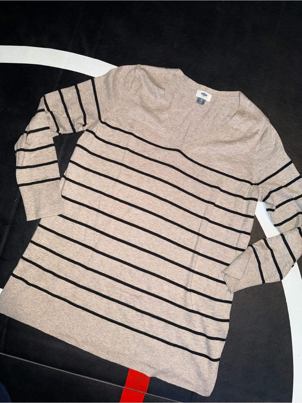 Old Navy Beige & Black Striped V-Neck Pullover